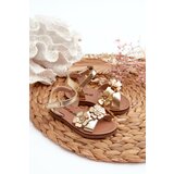 Kesi Children's sandals decorated with flowers, Velcro fastening, gold fagossa | shoptok.hr
