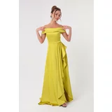 Lafaba Women's Oil Green Bateau Neck Satin Evening & Prom Dress