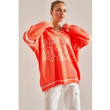 Bianco Lucci Women's V-Neck Text Printed Oversize Knitwear Sweater Cene
