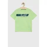 Ea7 Emporio Armani Otroška bombažna kratka majica zelena barva