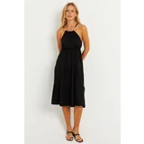 Cool & Sexy Women's Black Bead Detailed Wrapped Midi Dress HO52