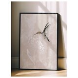 Wallxpert uramljena slika 115241, kolibri i beli cvet na svetlobež teksturisanoj pozadini, 50 x 70 cm, crni ram Cene
