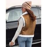 DStreet Kamizelka damska zamszowa z kożuszkiem WOOLZIP kamelowa | shoptok.hr