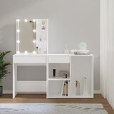 vidaXL LED toaletna mizica z omarico bel inženirski les Cene