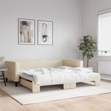  Dnevni krevet na razvlačenje krem 100 x 200 cm od tkanine | shoptok.hr