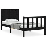 The Living Store Posteljni okvir z vzglavjem črn trden les - Posteljni Okvir, (21525579) | Shoptok.si