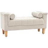 Nesta Sedežna klop s chenille prevleko, naslonjali za roke, 2 valjasti blazini, lesen okvir, bež, 115x44x58 cm, za spalnico, dnevno sobo in hodnik, (5000493855) | Shoptok.si