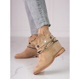 SHELOVET Suede boots cowboy boots for women on wedge beige Cene
