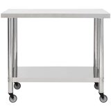 vidaXL Kuhinjska delovna miza s kolesi 100x60x85 cm nerjaveče jeklo | Shoptok.si