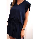 Kesi Włoski Women's set made of viscose, ruffled blouse and short shorts navy blue | ePonuda.com