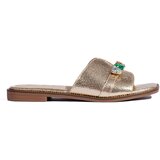 Shelvt Women's gold flip-flops with pebbles | shoptok.hr