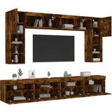 vidaXL Stenske TV omarice z LED lučkami 8 kosov dimljeni hrast | Shoptok.si