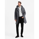 Ombre Men's long quilted jacket with lapels and lining - graphite | Eponuda.ba