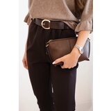 Kesi Włoski Women's viscose pants with a belt and tapered leg brown | shoptok.hr