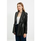 Trendyol X Sagaza Studio Black Faux Leather Jacket Cene