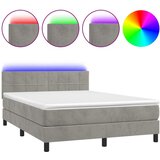 The Living Store Box spring postelja z vzmetnico LED sv. siva 140x190 cm žamet - Box Spring Postelja, (21491068) | Shoptok.si