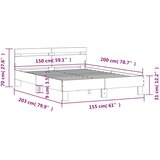  Okvir za krevet s uzglavljem boja hrasta 150x200 cm drveni | shoptok.hr