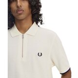 Fred Perry Crepe Pique Zip Neck Polo Shirt Ecru sarena | shoptok.hr