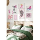 Wallxpert set od 8 uramljenih slika Çgs-023, roze motivi – tigrovi, meda i natpisi girls don't cry, roar i lucky you, beli ram u