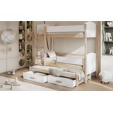 Molarem Home Drveni dječji krevet na kat Logan s tri kreveta i ladicom - svijetlo drvo - bijeli - 190x90 cm - Bez madraca | shoptok.hr