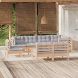 The Living Store Vrtna sedežna garnitura 9-delna s sivimi blazinami borovina - Vrtna Sedežna Garnitura, (21480229) | Shoptok.si