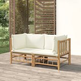 Maison Chic Vrtni kotni kavč - Zunanji kavč 2 kosa s kremno belimi blazinami bambus, (22043654) | Shoptok.si