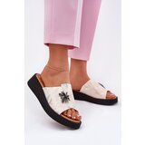 VINCEZA Ladies Leather Slippers With Brooch | Shoptok.si