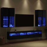  Komplet stenske TV omarice z LED lučmi 7 pcs Črna Orehovina, (5000112993) | Shoptok.si