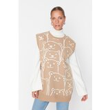 Trendyol Camel Bear Pattern Crew Neck Knitwear Sweater Cene