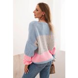 Kesi Włoski Women's striped sweater with buttons blue + gray | shoptok.hr