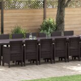 vidaXL set vrtnih stolova i stolica od 17 dijelova s jastučićima smeđi poli ratan, vrtni stol smeđi 250x100x73 cm poli ratan, vrtni stol smeđi 150x100x73 cm poli ratan, vrtne stolice s jastučićima 4 kom smeđi poli ratan | shoptok.hr