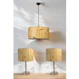 Opviq bambu 02 abajur avize 3 Lü set woodenblack chandelier & table lamp set
