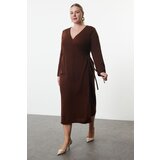 Trendyol Curve Brown Double Breasted Tie Detailed Midi Knitwear Dress | ePonuda.com