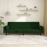 vidaXL raztegljiv kavč dvosed z blazinama temno zelen žamet