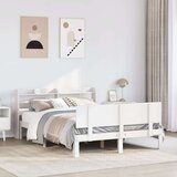 vidaXL Posteljni okvir z vzglavjem bel 140x200 cm trdna borovina | Shoptok.si