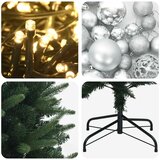  Umjetno božićno drvce s kuglicama 150 cm 150 LED lampica - 150 cm s LED-ima i srebrnim lopticama Zelena | shoptok.hr