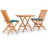 vidaXL 3-dijelni bistro set s plavim jastucima od masivne tikovine Cijene