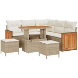 vidaXL 8 komada vrtni sofa set s jastučićima bež poli ratan akacija, 2-sjedna vrtna sofa s jastučićima bež poli ratan, 3 komada vrtni blagovaonski set s jastučićima bež poli ratan akacija Cijene