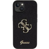 Guess GUHCP15SHG4SGK silikonski ovitek za iPhone 15 - črn z bleščicami in zlatim logom | Shoptok.si