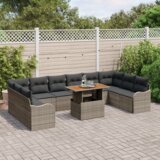 vidaXL 11-delni vrtni kavč set z blazinami siva poli ratan akacija | Shoptok.si