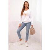 Kesi Women's blouse with a v-neck and embroidered flower white | Shoptok.si