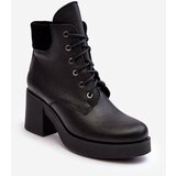 Kesi Women's High Heeled Leather Ankle Boots Black Lemar Leocera Cene