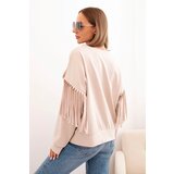 Kesi Włoski Women's butter-colored sweatshirt with decorative sleeves beige | shoptok.hr