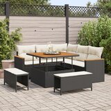 vidaXL 8-delni vrtni sofa set z blazinami črna poli ratan akacija, 3-delni vrtni jedilni set z blazinami črna poli ratan akacija | Shoptok.si