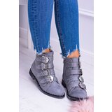 Boto Lu Boo Dark Grey Virginia Rock Star Boots Rivet Buckles Suede | ePonuda.com