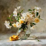 Tiskana slika z okvirjem 70x70 cm Apple Flowers –