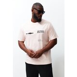 Trendyol Plus Size Powder Men's Relaxed/Comfortable Cut Printed 100% Cotton T-Shirt