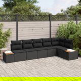 vidaXL 6-delni set vrtne sofe z blazinami črn poli ratan akacija | Shoptok.si
