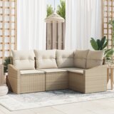 vidaXL 4-delni vrtninski jedilni set z blazinami bež barve iz poly rattan | Shoptok.si