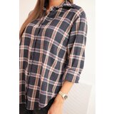 Kesi Włoski Women's cotton checkered shirt with a longer back graphite | shoptok.hr